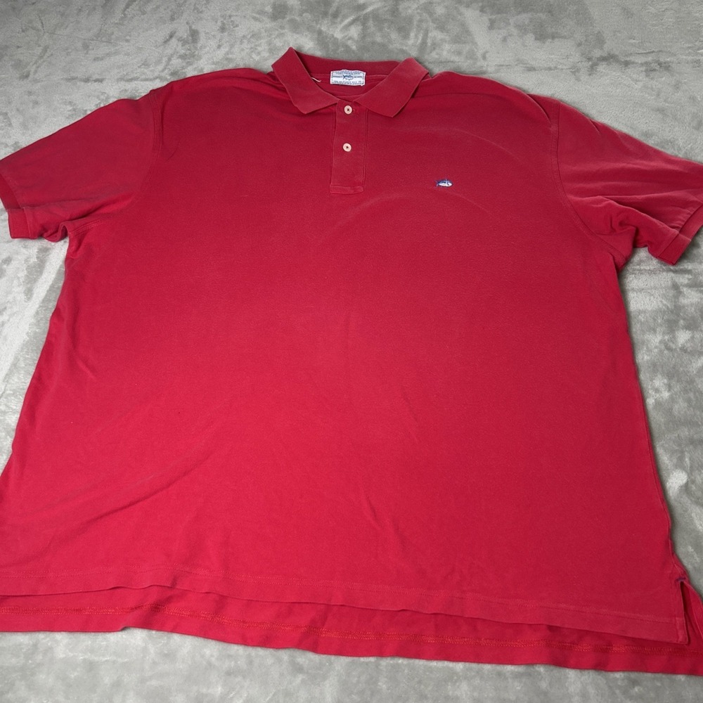 V intage Southern Tide Red Polo Size 44 Blue Fish Stretch Short Sleeve Golf